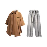 Set (Кофейная рубашка + Светло-синие джинсы)