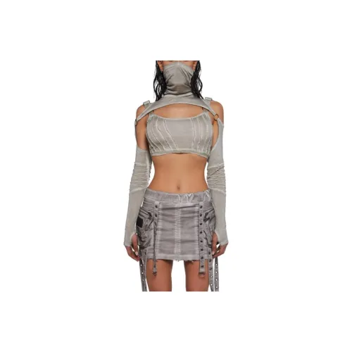 Dolls Kill DARKER WAVS Frequency Bustier с съемными рукавами CROP TOP Женские Светло-коричневый Светло-янтарный