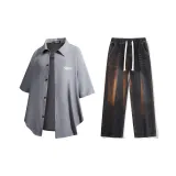 Комплект одежды (Серая рубашка + Черные джинсы)