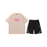 Серая белая рубашка с короткими рукавами + черные шорты