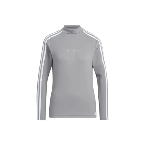 Adidas AEROREADY 3 Stripes Рубашка с высоким воротником длинные рукава рубашка T женская серая