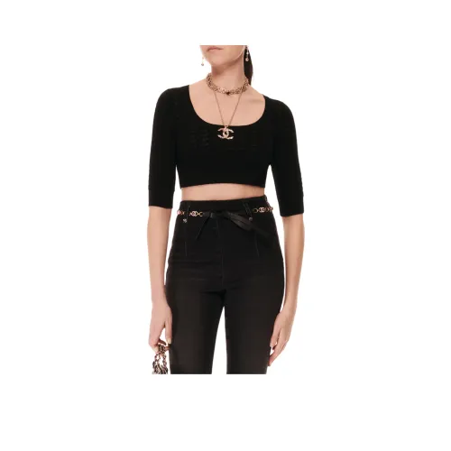 CHANEL 24 Осенний Зимний КРОП ТОП Женский Черный