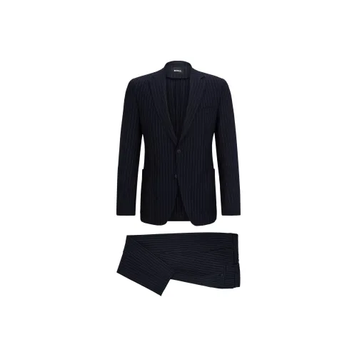 Hugo Boss Slim Fit костюм в полоску с эластичной тканью бизнес-костюм для мужчин темно-синий