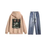 Комплект (Розовый топ + Темно-синие джинсы)