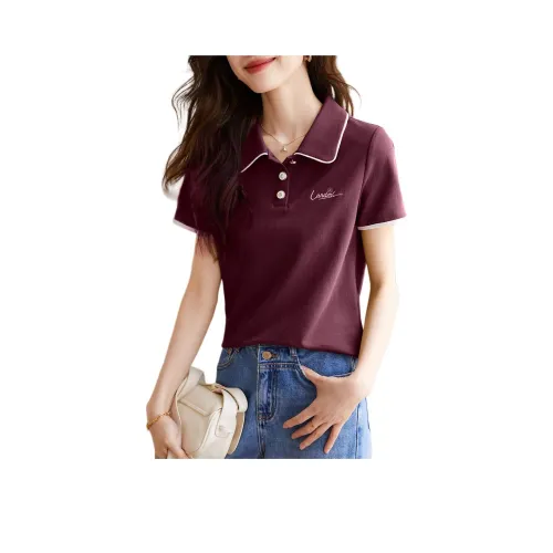 Mo Han Yi Mei Стандартная T-рубашка Женская Бордовая