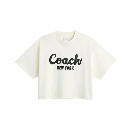 COACH SS24 Рукав с оборванным плечом T-рубашка Женская Кремовый
