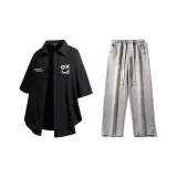 Комплект (Черная рубашка + Светло-синие джинсы)