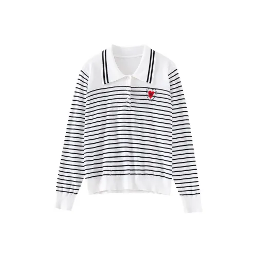 OUNIXUE Свитер Женский Черный Белый Полосы