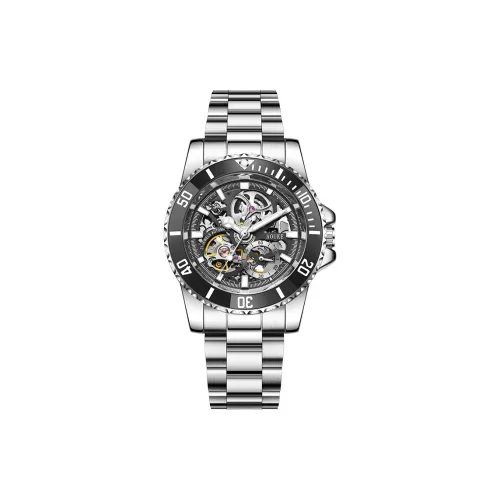 AOUKE Diver Collection Механический механизм ремешок из нержавеющей стали часы для мужчин циферблат с открытым механизмом