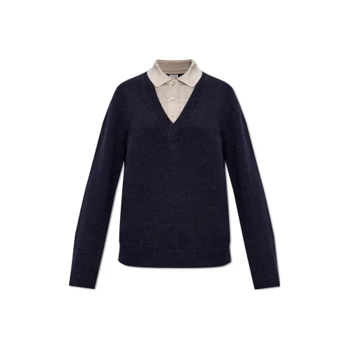 LOEWE Trompe L'oeil Свитер из шерсти и шелка женский морской синий