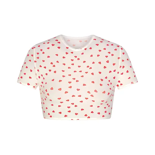 SKIMS Стандартная T-рубашка Женская Рубин Сердце с принтом