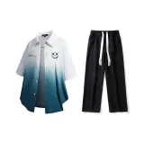 Комплект (Белая Зеленая Рубашка + Черные Джинсы)