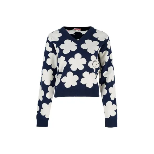 KENZO Синий с Белым Lettering Женские Свитеры