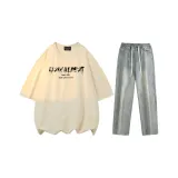 Комплект (абрикосовый топ+грязно-желтые брюки)