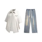 Set (Apricot Shirt + Vintage Blue Jeans)  
Комплект (Абрикосовая рубашка + винтажные синие джинсы)