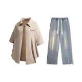 Set (Khaki Shirt + Vintage Blue Jeans)  
Комплект (Хаки Рубашка + Винтажные Синие Джинсы)