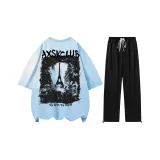 Комплект (светло-синий топ+черные брюки)