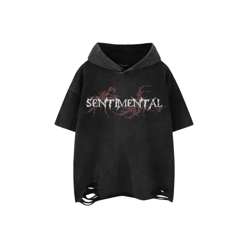 YEARNED Рукав с оборванным плечом T-рубашка Унисекс Черный