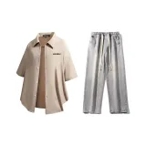 Комплект (Хаки рубашка + Светло-синие джинсы)