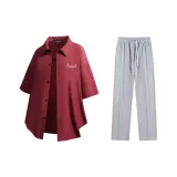 Set (Burgundy Shirt + Gray Casual Pants)  
Комплект (Бордовая рубашка + Серые повседневные штаны)