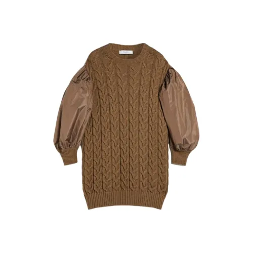 MaxMara Vittor Коллекция Шерстяное платье с рукавами-баллон свитер женское коричневый