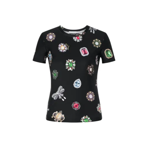 MOSCHINO Allover Jewels Эластичный Lycra T-рубашка T-рубашка Женская Черная