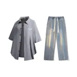 Set (Gray Shirt + Vintage Blue Jeans)  
Комплект (Серая рубашка + Винтажные синие джинсы)