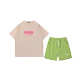 Серая белая рубашка с коротким рукавом + неоновые зеленые шорты