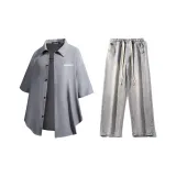 Комплект (Серая рубашка + Светло-синие джинсы)