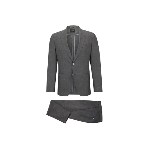 Hugo Boss Slim Fit костюм из шерсти и шелка туссорового шелка и льна мужской бизнес-костюм серый