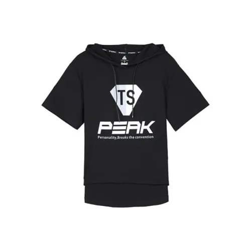 PEAK С капюшоном Облегающий Прямой крой Короткий рукав Т-рубашка Женская Черная