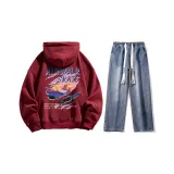 Set (Burgundy Top + Dark Blue Jeans)  
Комплект (Бордовый топ + Темно-синие джинсы)