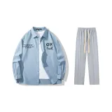 Set (Blue Top + Gray Casual Pants)  
Комплект (Синий топ + Серые повседневные штаны)