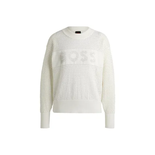 Hugo Boss Открыто KNIT Свитер с логотипом Детали Свитер Женская Белый