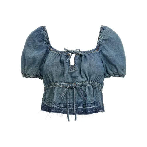 GANNI Синий Женский Короткий Топ