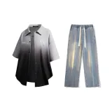 Set (Gray Black Shirt + Vintage Blue Jeans)  
Комплект (Серая Черная Рубашка + Винтажные Синие Джинсы)