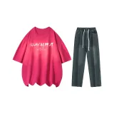 Комплект одежды (Топ в цвете драконьего фиолетового + винтажные синие штаны)