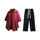 Комплект (Бордовая рубашка + черные джинсы)