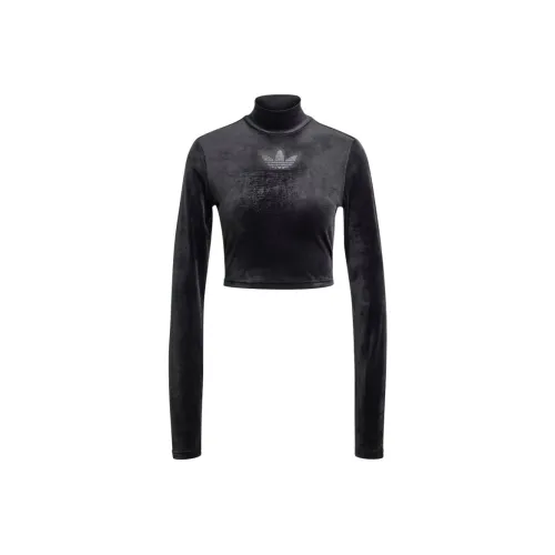 Adidas Originals Rhinestone VELVET CROP TOP CROP TOP Женские Черный