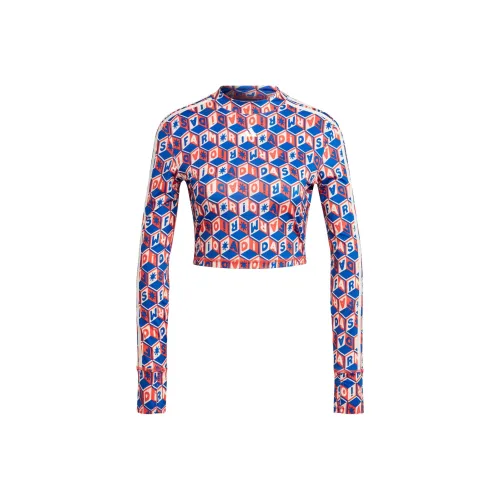 Adidas x FARM RIO Crop Длинный рукав Рубашка CROP TOP Женский Красный Синий Многоцветный