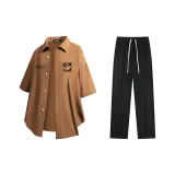 Set (Кофейная рубашка + Черные повседневные штаны)