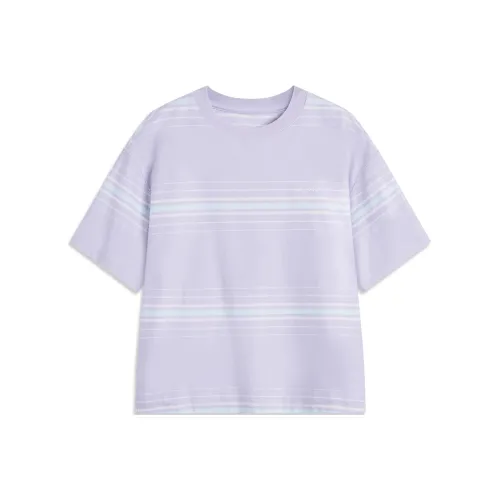 LINING Sports Life Collection T-Shirt Женская Bad Little Фиолетовый Сливочный Полосы