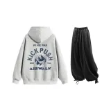 Комплект (Фотиния Серый Топ + Черные Повседневные Штаны)