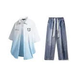 Комплект (Белая и Синяя Рубашка + Темно-Синие Джинсы)