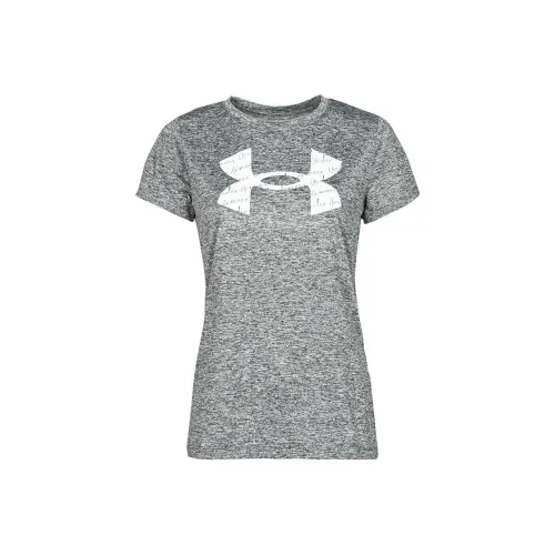 Under Armour Круглый вырез Облегающая Короткая рукавная футболка Женская Серого цвета