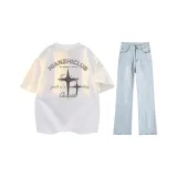 Белый + Светло-синий Джинсы