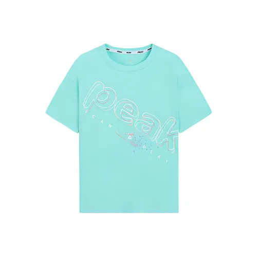 PEAK Круглый вырез Облегающий Прямой крой Короткий рукав Т-рубашка Женская Зеленая