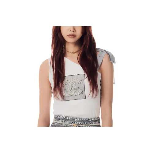 CHANEL 24 Весенний Летний Новый Приход Т-Рубашка Женская Белая