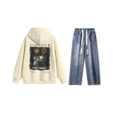 Комплект (Абрикосовый топ + Темно-синие джинсы)