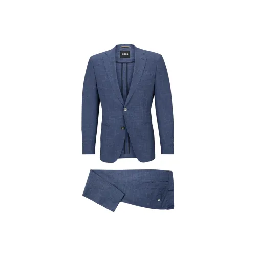 Hugo Boss Slim Fit костюм из шерсти и шелка туссорового шелка и льна мужской синий